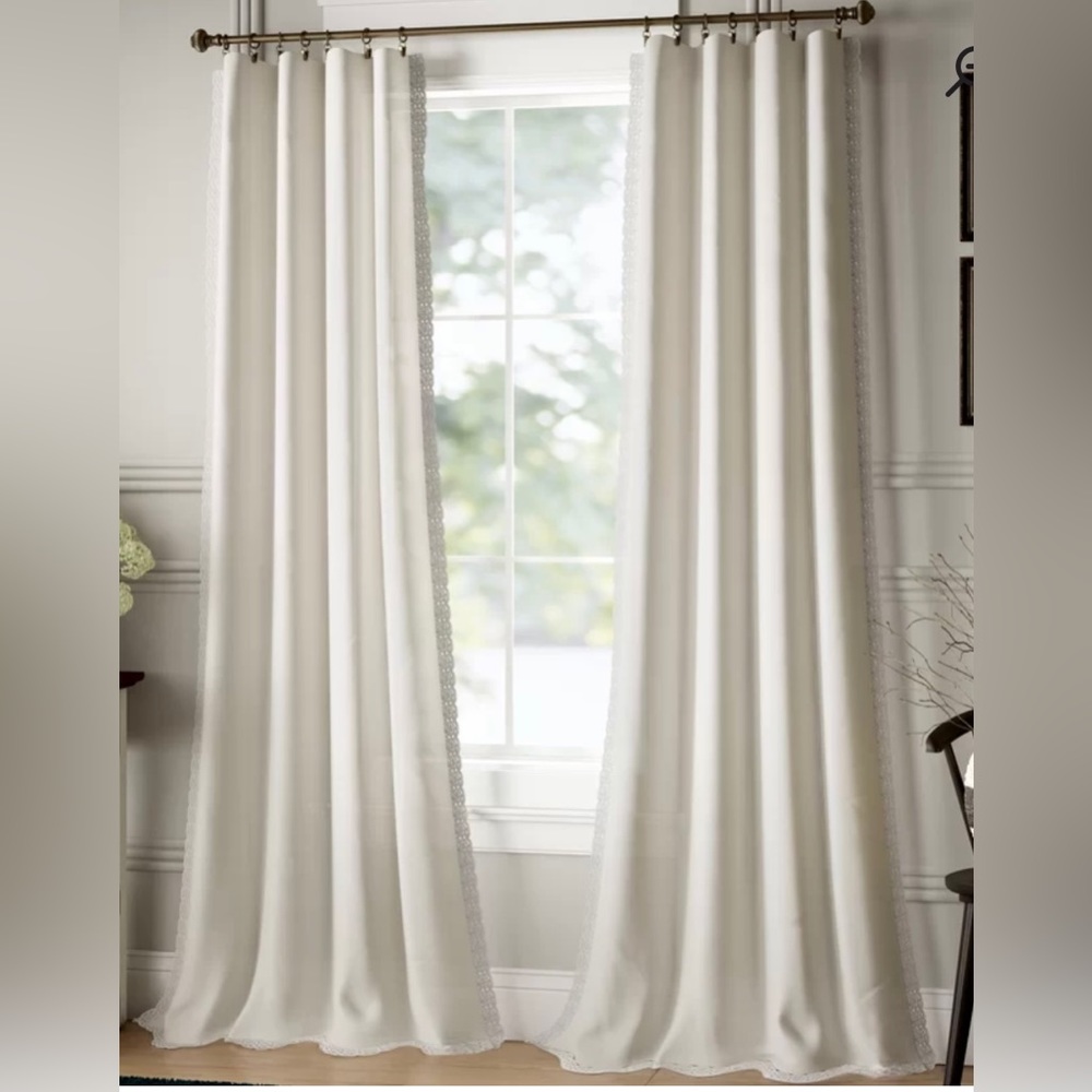 Curtains. Ivory. Lace trim. 54” x 84”.